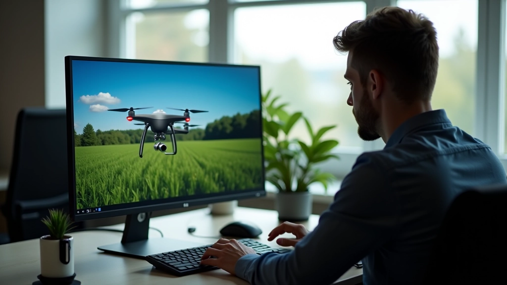 Kompiuterio ekrane rodomas dronų perimtas šiluminis žemėlapio vaizdas