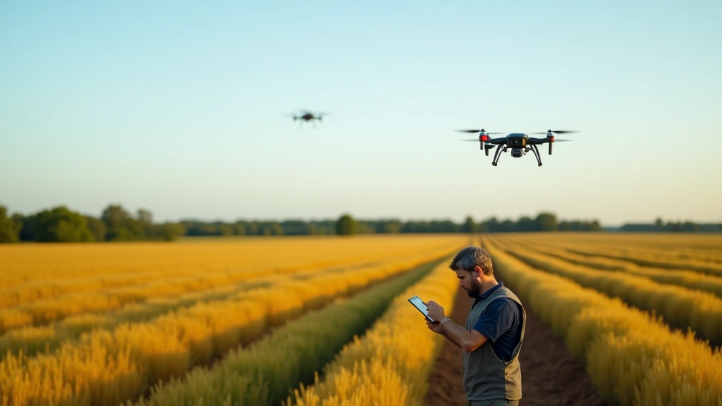 Technologijos šalia tradicinio ūkininkavimo — nuotrauka, kurioje matyt tiek dronai, tiek žmonės lauke